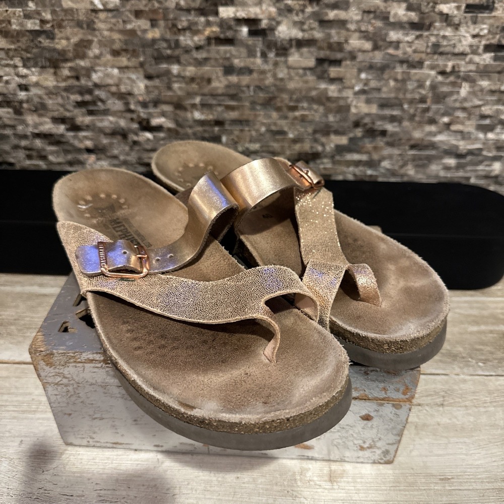 Mephisto Helen Mix Bronze Thong Leather Cork Sandals Size‎ 40